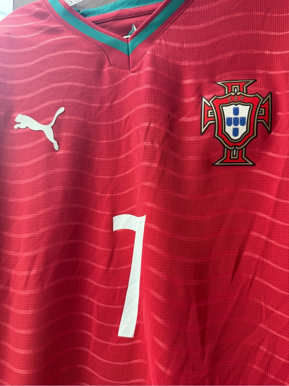 Puma Portugal Red Soccer Jersey with Green Trim #7 Renaldo - Picture 2 of 4